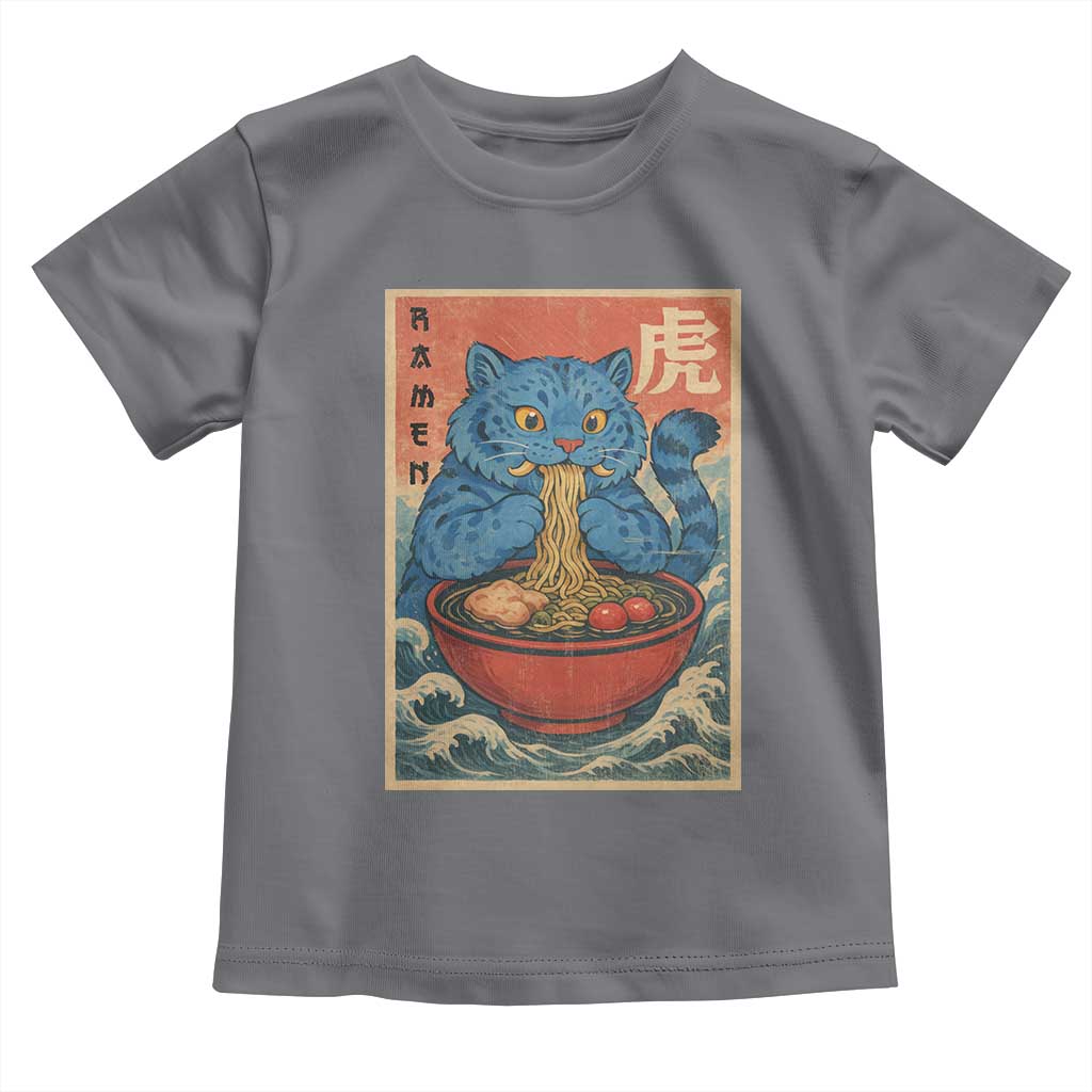 Anime Blue Cat Ramen Toddler T Shirt Vintage Japanese Art Funny Kawaii Demon Cat Tiger TS10 Charcoal Print Your Wear