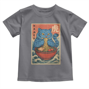 Anime Blue Cat Ramen Toddler T Shirt Vintage Japanese Art Funny Kawaii Demon Cat Tiger TS10 Charcoal Print Your Wear