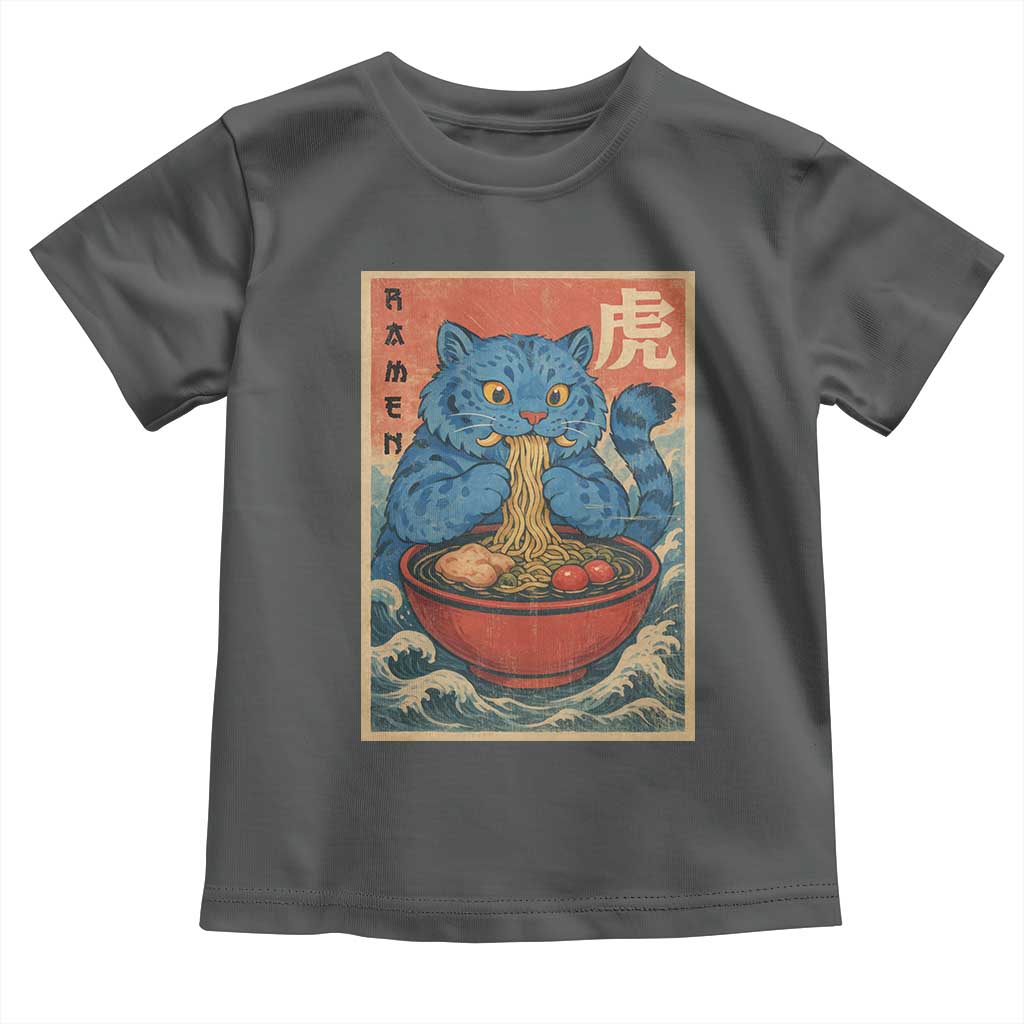 Anime Blue Cat Ramen Toddler T Shirt Vintage Japanese Art Funny Kawaii Demon Cat Tiger TS10 Dark Heather Print Your Wear