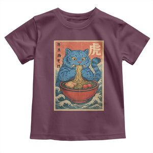 Anime Blue Cat Ramen Toddler T Shirt Vintage Japanese Art Funny Kawaii Demon Cat Tiger TS10 Maroon Print Your Wear