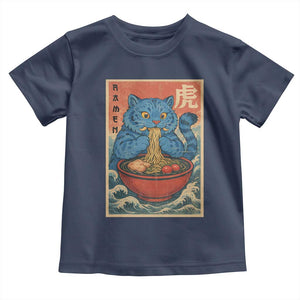 Anime Blue Cat Ramen Toddler T Shirt Vintage Japanese Art Funny Kawaii Demon Cat Tiger TS10 Navy Print Your Wear