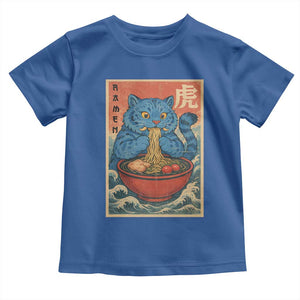 Anime Blue Cat Ramen Toddler T Shirt Vintage Japanese Art Funny Kawaii Demon Cat Tiger TS10 Royal Blue Print Your Wear