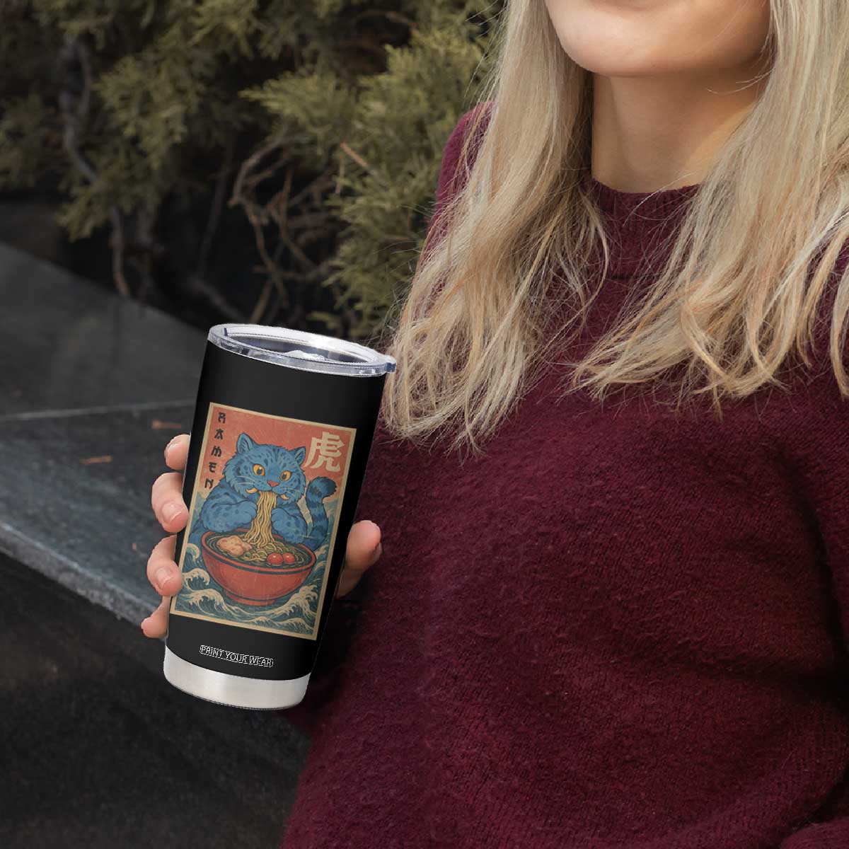 Anime Blue Cat Ramen Tumbler Cup Vintage Japanese Art Funny Kawaii Demon Cat Tiger TS10 Print Your Wear