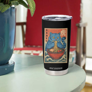 Anime Blue Cat Ramen Tumbler Cup Vintage Japanese Art Funny Kawaii Demon Cat Tiger TS10 Print Your Wear
