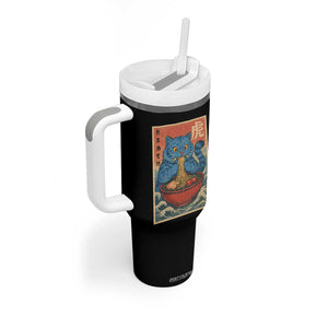 Anime Blue Cat Ramen Tumbler With Handle Vintage Japanese Art Funny Kawaii Demon Cat Tiger TS10 Print Your Wear