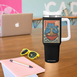 Anime Blue Cat Ramen Tumbler With Handle Vintage Japanese Art Funny Kawaii Demon Cat Tiger TS10 Print Your Wear