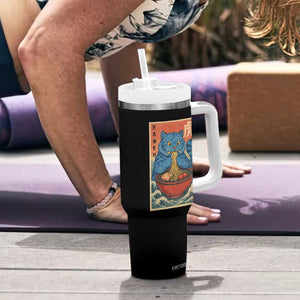 Anime Blue Cat Ramen Tumbler With Handle Vintage Japanese Art Funny Kawaii Demon Cat Tiger TS10 Print Your Wear