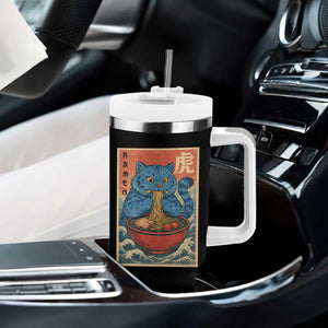 Anime Blue Cat Ramen Tumbler With Handle Vintage Japanese Art Funny Kawaii Demon Cat Tiger TS10 Print Your Wear