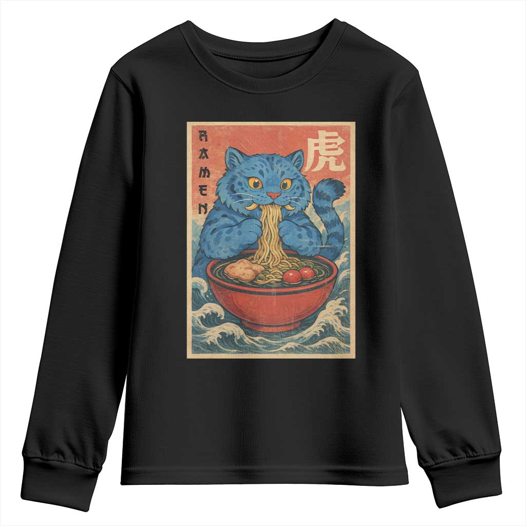 Anime Blue Cat Ramen Youth Sweatshirt Vintage Japanese Art Funny Kawaii Demon Cat Tiger TS10 Black Print Your Wear