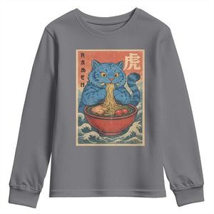 Anime Blue Cat Ramen Youth Sweatshirt Vintage Japanese Art Funny Kawaii Demon Cat Tiger TS10 Charcoal Print Your Wear