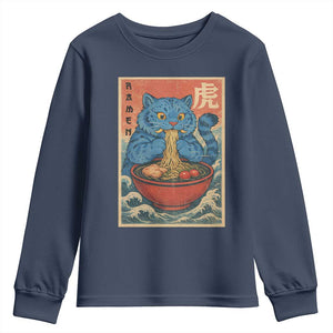 Anime Blue Cat Ramen Youth Sweatshirt Vintage Japanese Art Funny Kawaii Demon Cat Tiger TS10 Navy Print Your Wear