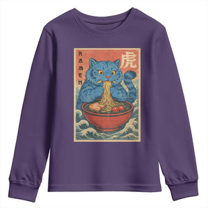 Anime Blue Cat Ramen Youth Sweatshirt Vintage Japanese Art Funny Kawaii Demon Cat Tiger TS10 Purple Print Your Wear