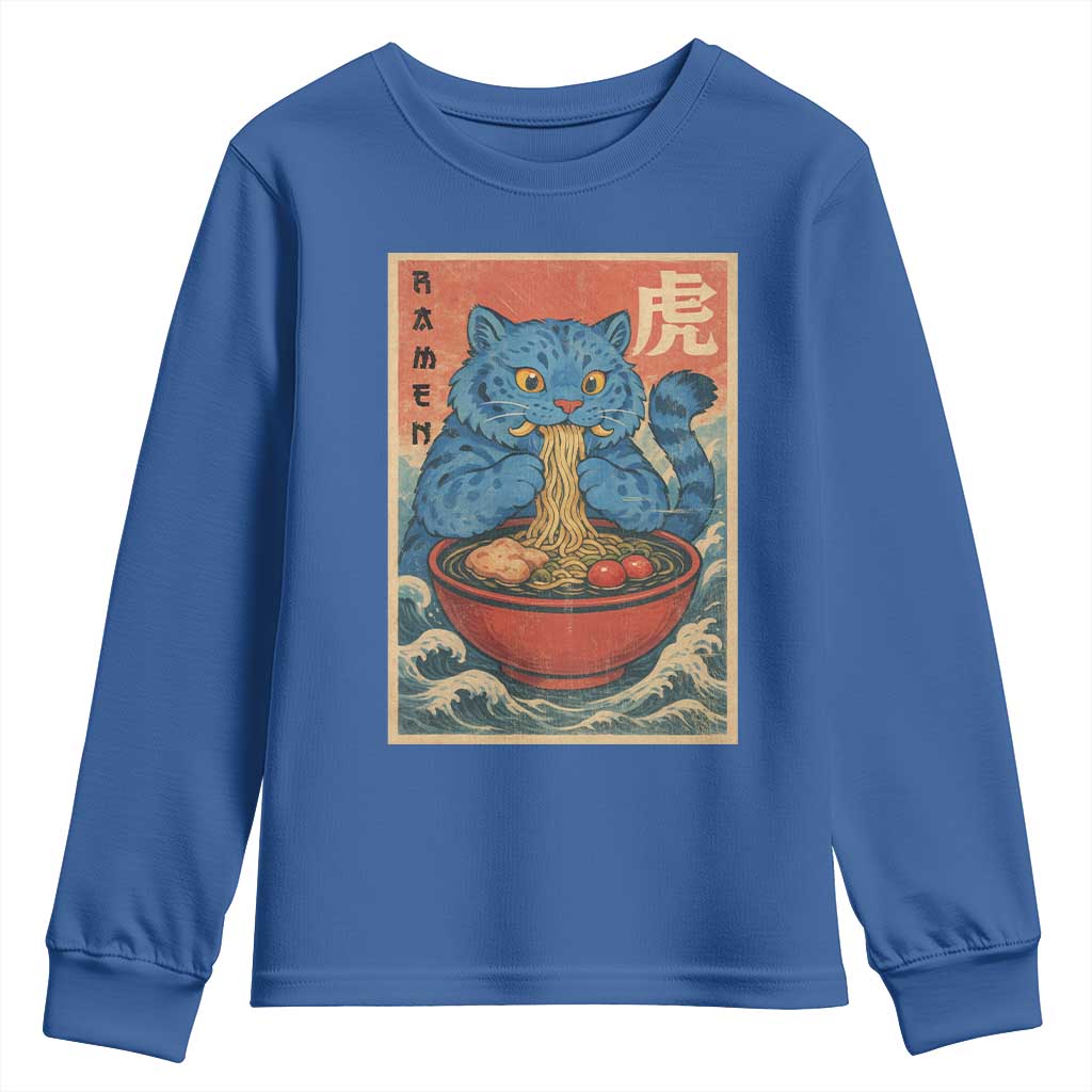 Anime Blue Cat Ramen Youth Sweatshirt Vintage Japanese Art Funny Kawaii Demon Cat Tiger TS10 Royal Blue Print Your Wear
