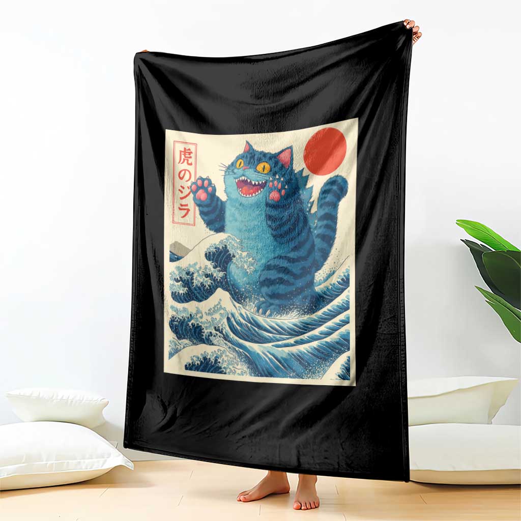 Blue Cat Giant Monster Japanese Art Throw Blanket Kawaii Demon Tiger Funny Kitty Dad Gifts TS10 Print Your Wear