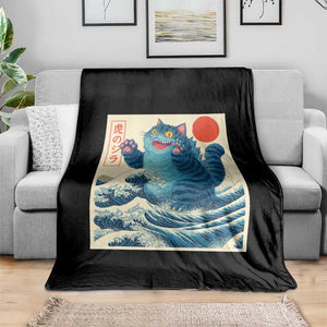 Blue Catzilla Cat Japanese Art Throw Blanket Kawaii Demon Tiger Funny Kitty Dad Gifts TS10 Print Your Wear
