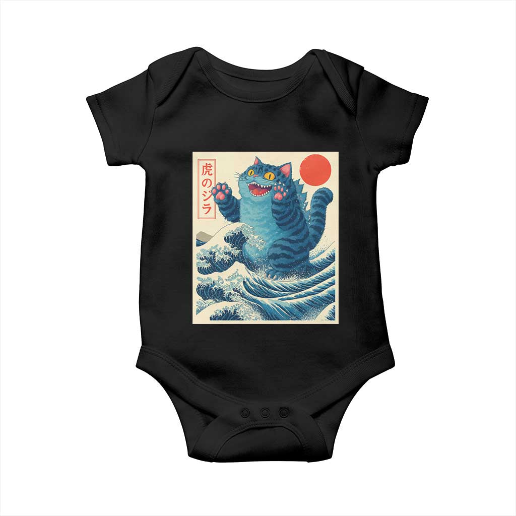 Blue Catzilla Cat Japanese Art Baby Onesie Kawaii Demon Tiger Funny Kitty Dad Gifts TS10 Black Print Your Wear