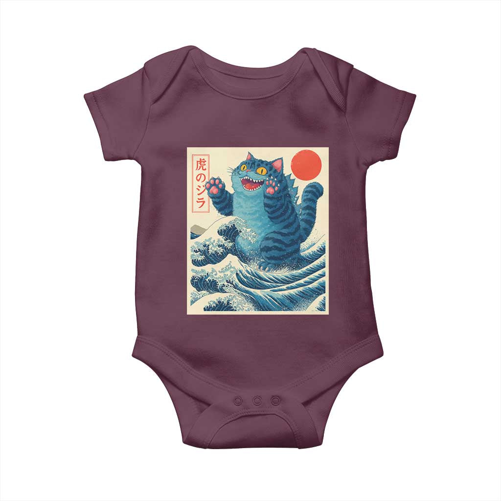 Blue Cat Giant Monster Japanese Art Baby Onesie Kawaii Demon Tiger Funny Kitty Dad Gifts TS10 Maroon Print Your Wear