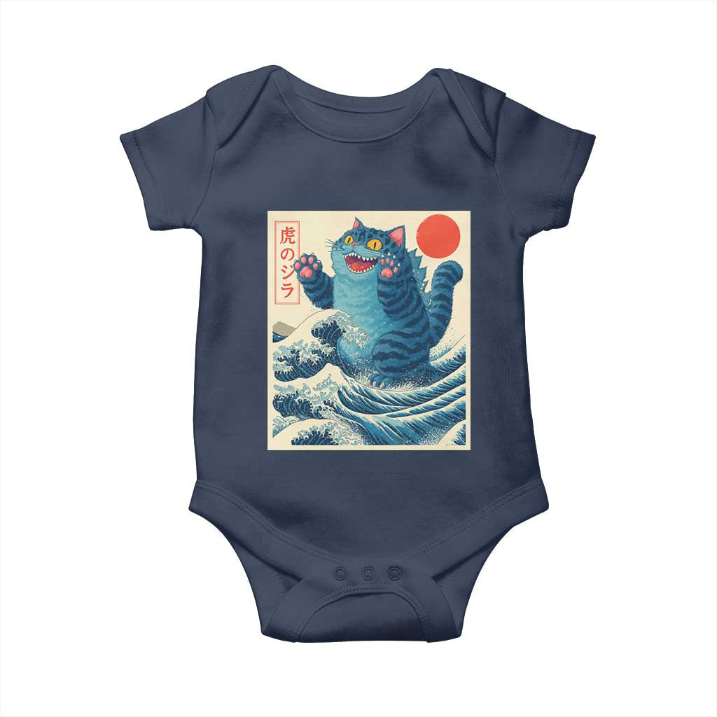 Blue Cat Giant Monster Japanese Art Baby Onesie Kawaii Demon Tiger Funny Kitty Dad Gifts TS10 Navy Print Your Wear