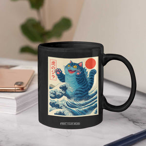 Blue Catzilla Cat Japanese Art Coffee Mug Kawaii Demon Tiger Funny Kitty Dad Gifts TS10 Print Your Wear