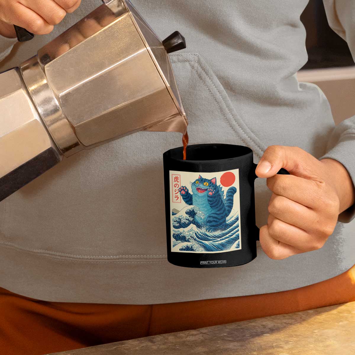 Blue Cat Giant Monster Japanese Art Coffee Mug Kawaii Demon Tiger Funny Kitty Dad Gifts TS10 Print Your Wear