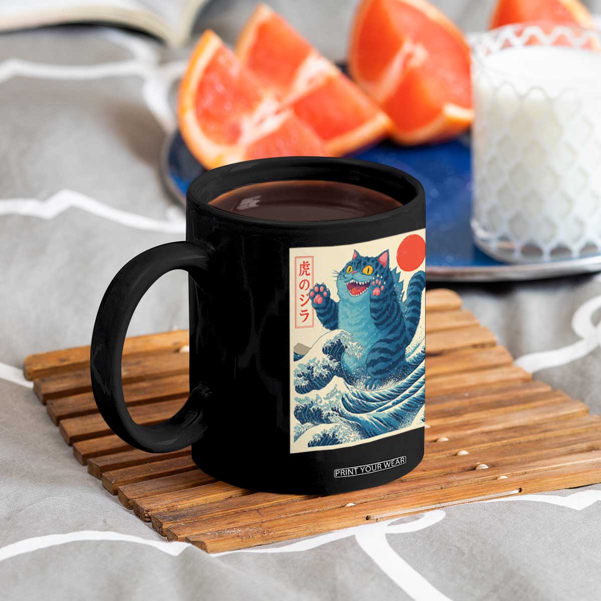 Blue Catzilla Cat Japanese Art Coffee Mug Kawaii Demon Tiger Funny Kitty Dad Gifts TS10 Print Your Wear