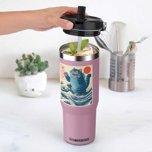Blue Catzilla Cat Japanese Art Flip Straw Tumbler Kawaii Demon Tiger Funny Kitty Dad Gifts TS10 One Size: 30 oz Light Pink Print Your Wear