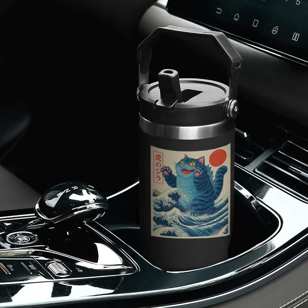 Blue Cat Giant Monster Japanese Art Flip Straw Tumbler Kawaii Demon Tiger Funny Kitty Dad Gifts TS10 Print Your Wear