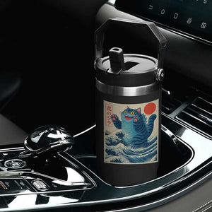 Blue Cat Giant Monster Japanese Art Flip Straw Tumbler Kawaii Demon Tiger Funny Kitty Dad Gifts TS10 Print Your Wear