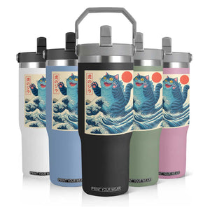 Blue Catzilla Cat Japanese Art Flip Straw Tumbler Kawaii Demon Tiger Funny Kitty Dad Gifts TS10 Print Your Wear