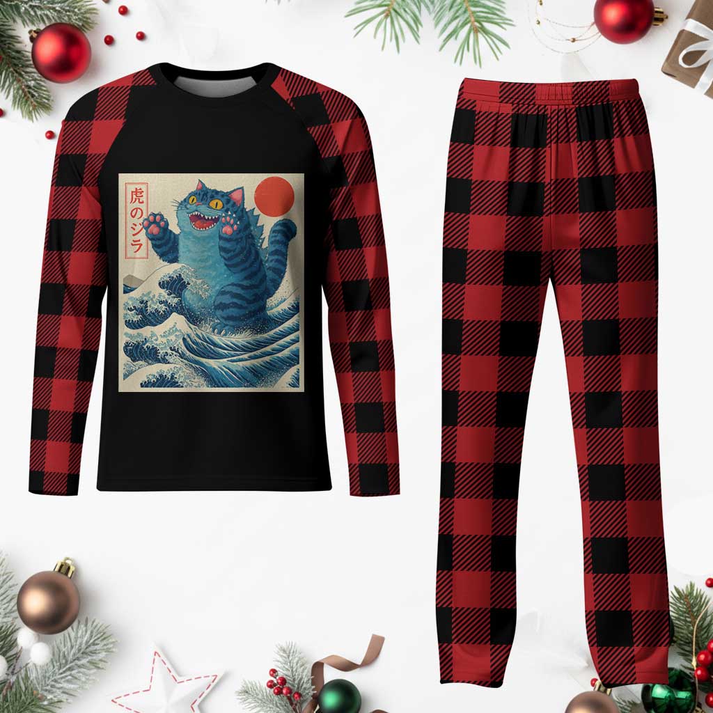 Blue Cat Giant Monster Japanese Art Plaid Pajama Set Kawaii Demon Tiger Funny Kitty Dad Gifts TS10 Buffalo Plaid Print Your Wear