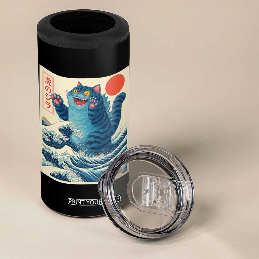 Blue Cat Giant Monster Japanese Art 4 in 1 Can Cooler Tumbler Kawaii Demon Tiger Funny Kitty Dad Gifts TS10 Print Your Wear
