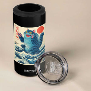 Blue Catzilla Cat Japanese Art 4 in 1 Can Cooler Tumbler Kawaii Demon Tiger Funny Kitty Dad Gifts TS10 Print Your Wear