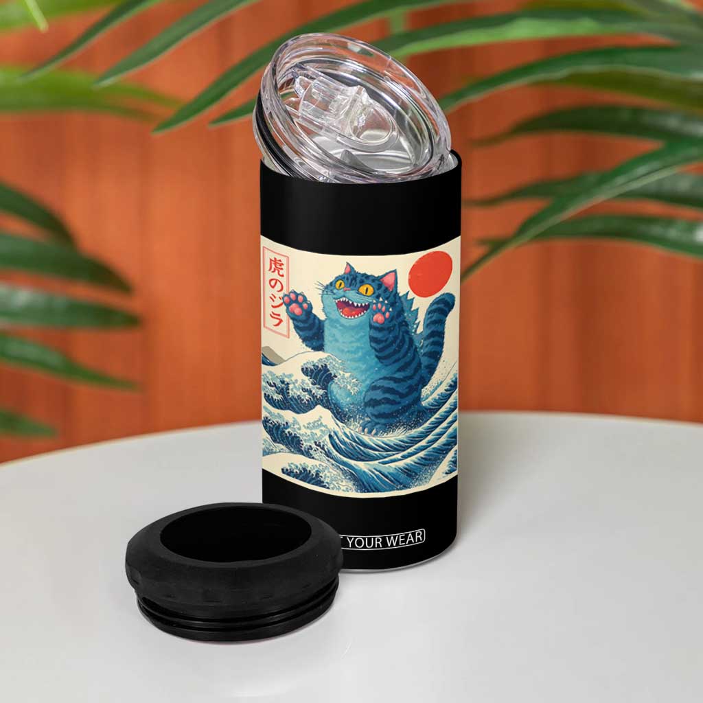Blue Cat Giant Monster Japanese Art 4 in 1 Can Cooler Tumbler Kawaii Demon Tiger Funny Kitty Dad Gifts TS10 Print Your Wear