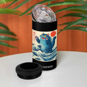 Blue Catzilla Cat Japanese Art 4 in 1 Can Cooler Tumbler Kawaii Demon Tiger Funny Kitty Dad Gifts TS10 Print Your Wear