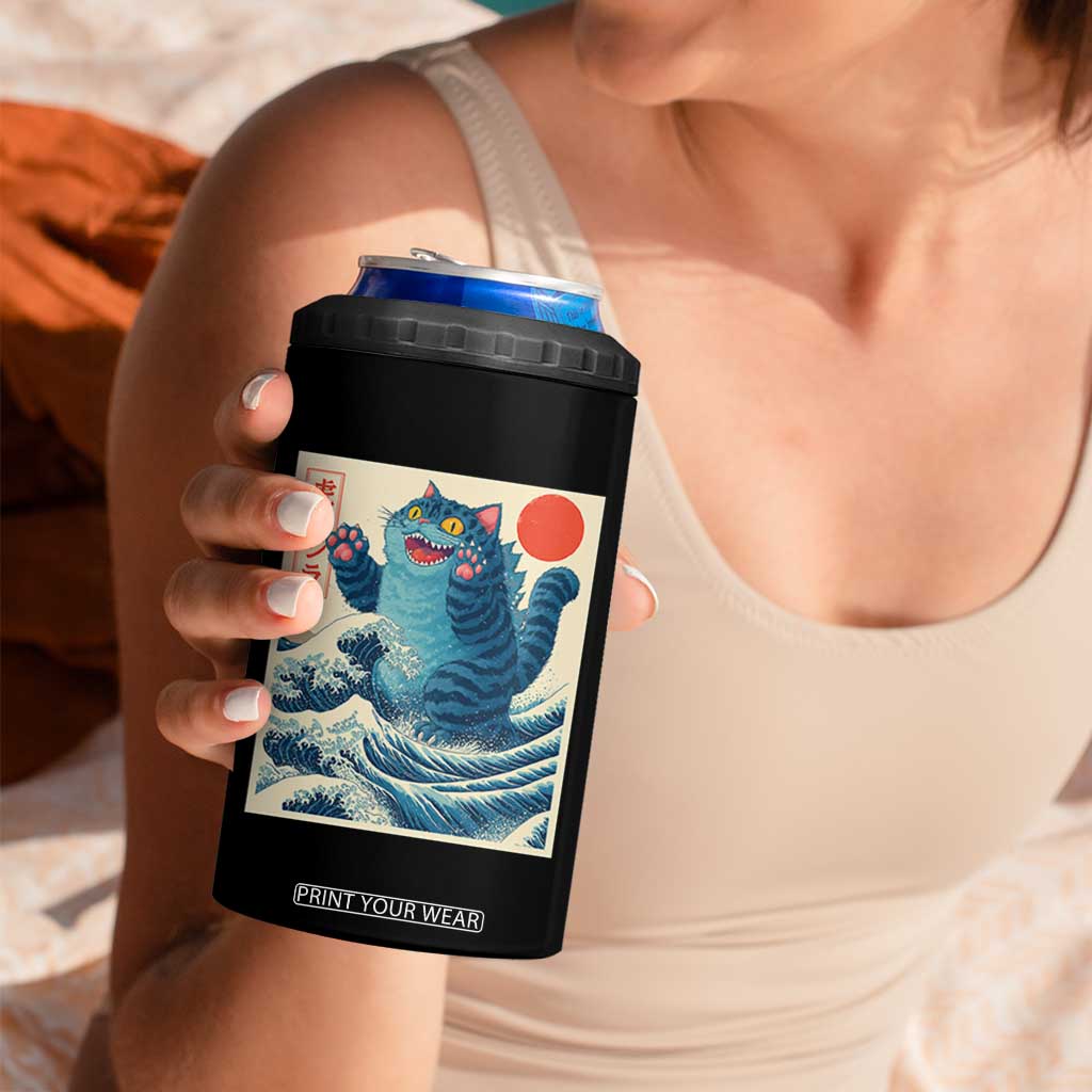 Blue Catzilla Cat Japanese Art 4 in 1 Can Cooler Tumbler Kawaii Demon Tiger Funny Kitty Dad Gifts TS10 Print Your Wear