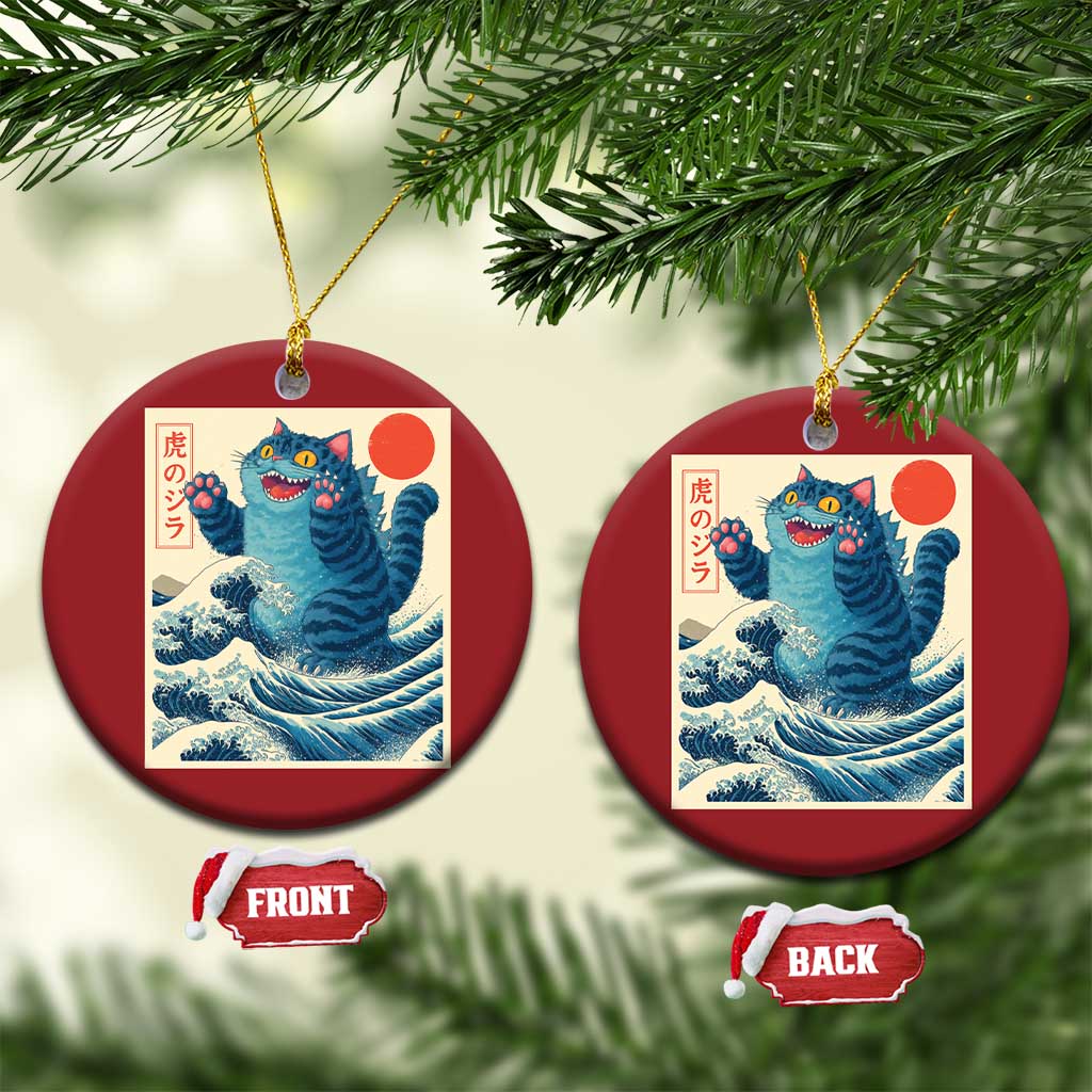Blue Catzilla Cat Japanese Art Christmas Ornament Kawaii Demon Tiger Funny Kitty Dad Gifts TS10 Circle Red Print Your Wear