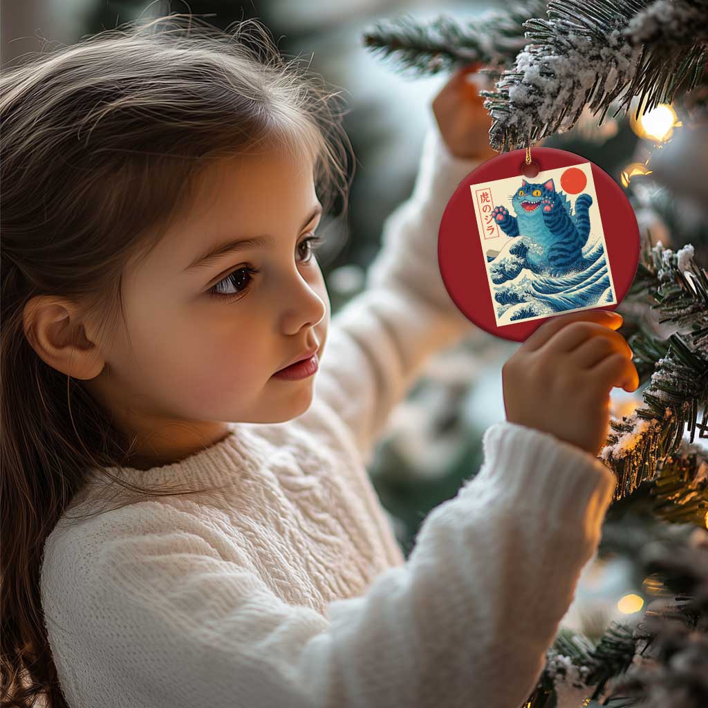 Blue Catzilla Cat Japanese Art Christmas Ornament Kawaii Demon Tiger Funny Kitty Dad Gifts TS10 Print Your Wear