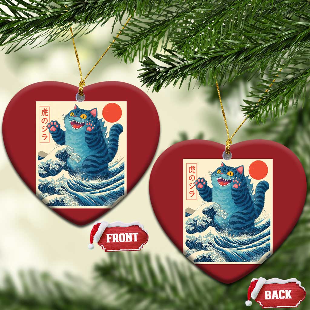 Blue Catzilla Cat Japanese Art Christmas Ornament Kawaii Demon Tiger Funny Kitty Dad Gifts TS10 Heart Red Print Your Wear