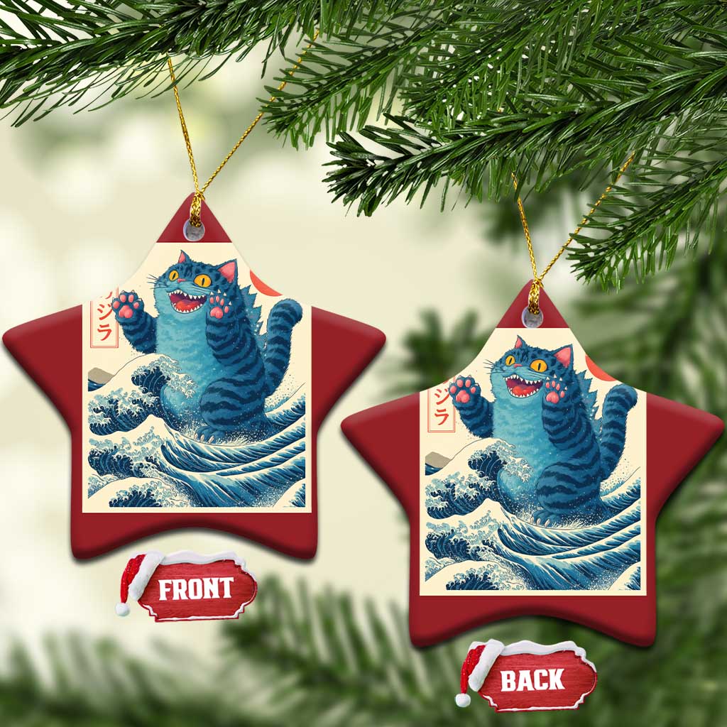 Blue Catzilla Cat Japanese Art Christmas Ornament Kawaii Demon Tiger Funny Kitty Dad Gifts TS10 Star Red Print Your Wear