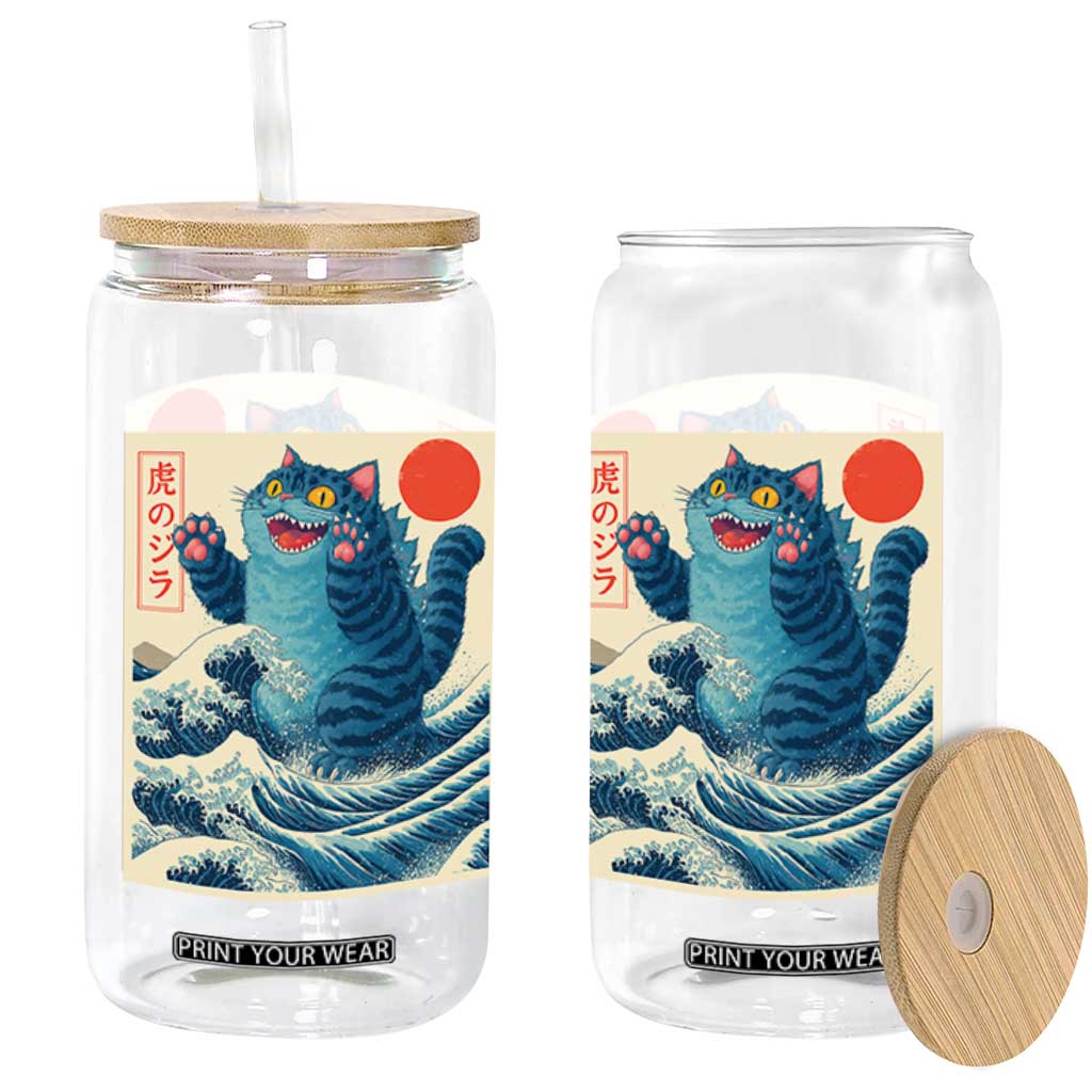 Blue Catzilla Cat Japanese Art Glass Can Kawaii Demon Tiger Funny Kitty Dad Gifts TS10 Print Your Wear