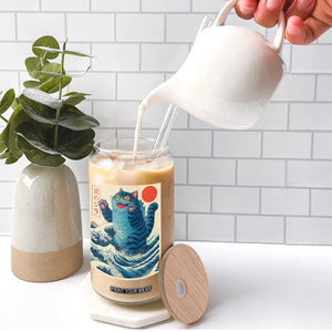 Blue Catzilla Cat Japanese Art Glass Can Kawaii Demon Tiger Funny Kitty Dad Gifts TS10 Print Your Wear