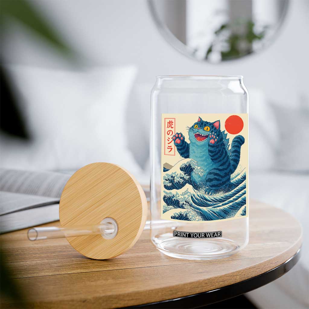 Blue Catzilla Cat Japanese Art Glass Can Kawaii Demon Tiger Funny Kitty Dad Gifts TS10 Print Your Wear