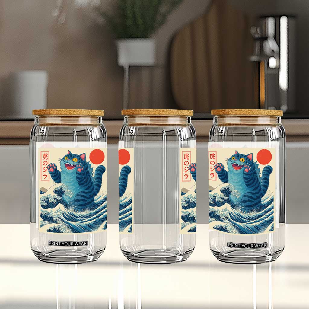 Blue Catzilla Cat Japanese Art Glass Can Kawaii Demon Tiger Funny Kitty Dad Gifts TS10 Print Your Wear