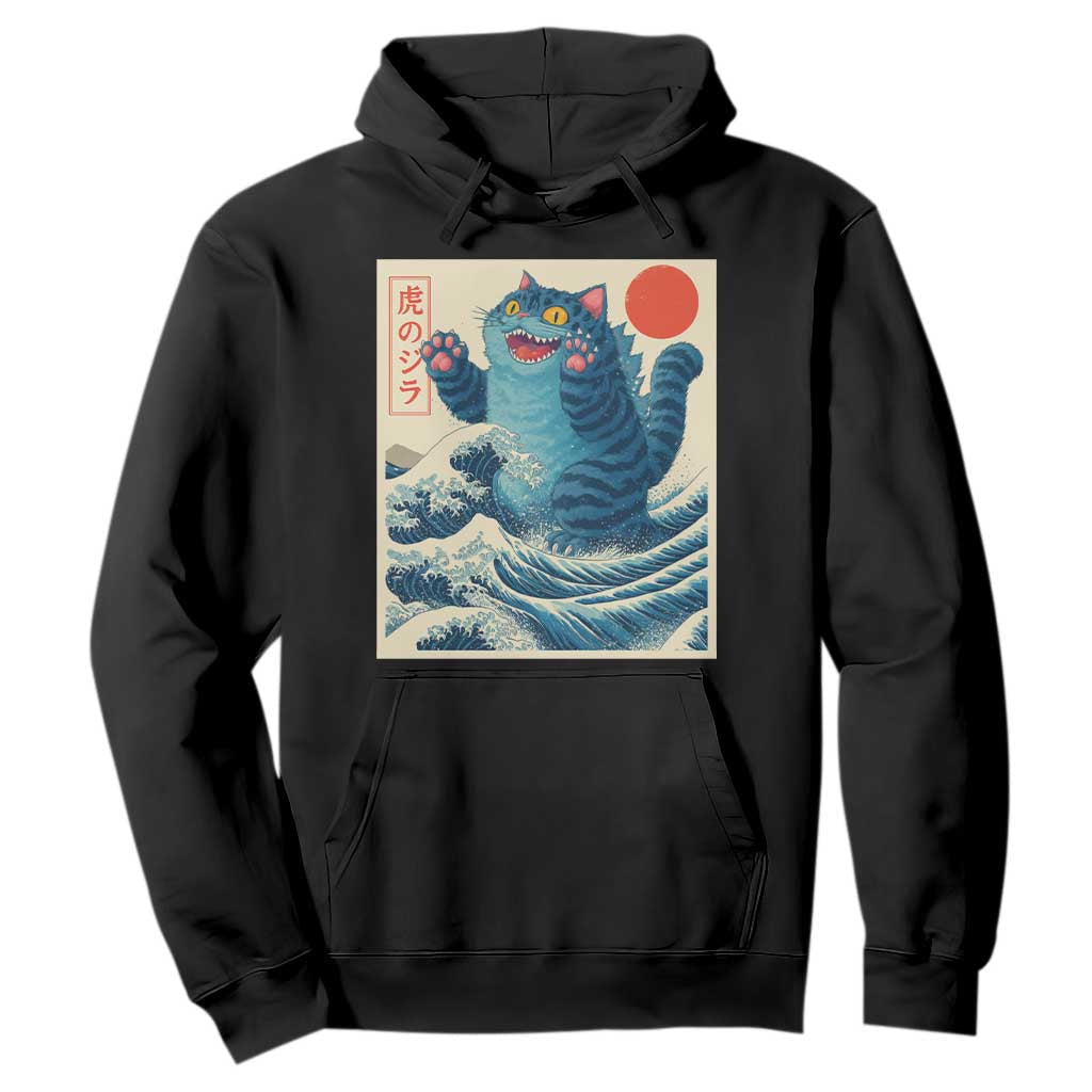 Blue Catzilla Cat Japanese Art Hoodie Kawaii Demon Tiger Funny Kitty Dad Gifts TS10 Black Print Your Wear