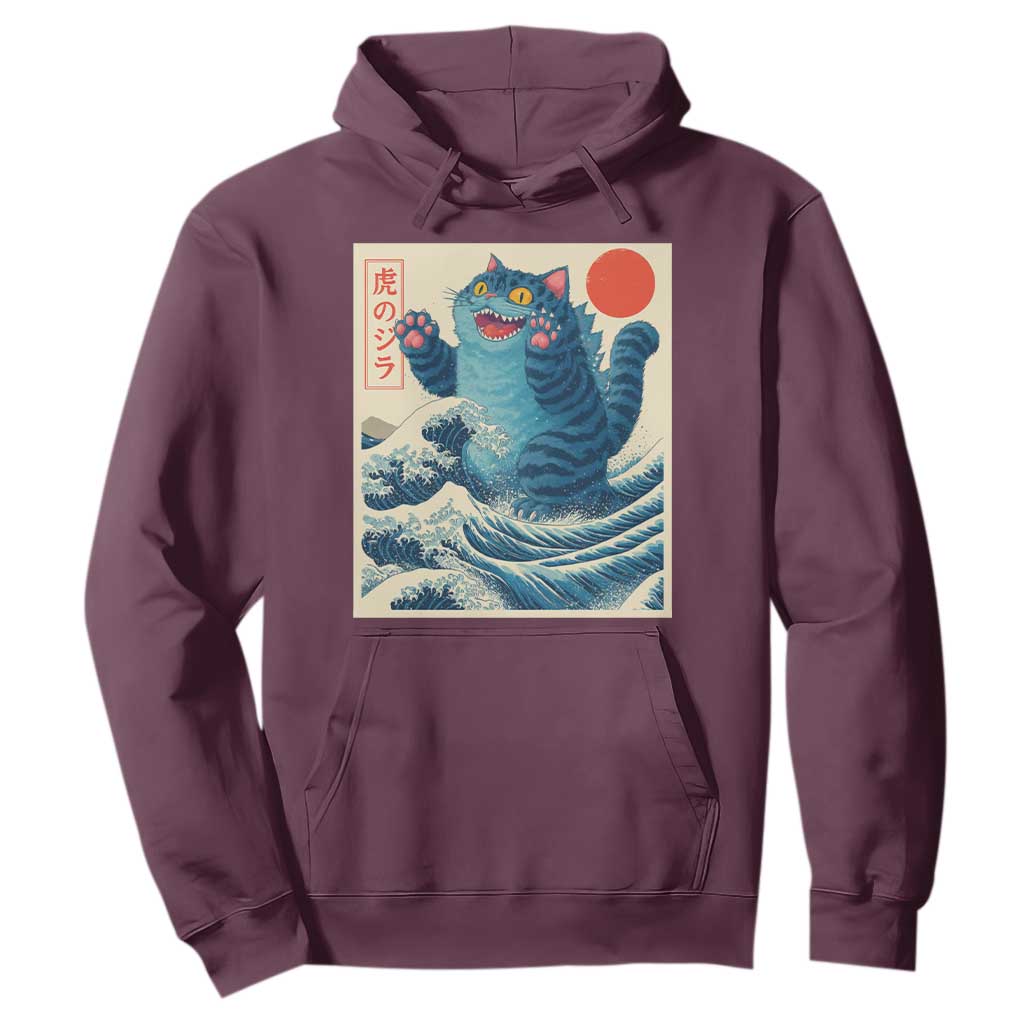 Blue Cat Giant Monster Japanese Art Hoodie Kawaii Demon Tiger Funny Kitty Dad Gifts TS10 Maroon Print Your Wear