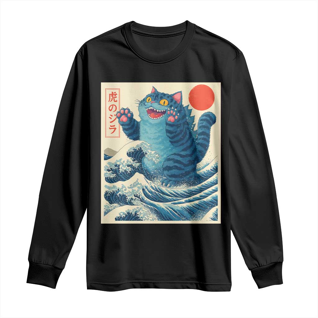 Blue Catzilla Cat Japanese Art Long Sleeve Shirt Kawaii Demon Tiger Funny Kitty Dad Gifts TS10 Black Print Your Wear