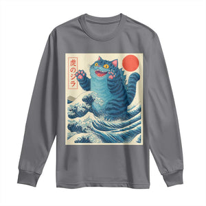 Blue Catzilla Cat Japanese Art Long Sleeve Shirt Kawaii Demon Tiger Funny Kitty Dad Gifts TS10 Charcoal Print Your Wear