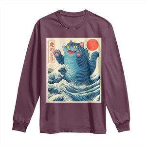 Blue Catzilla Cat Japanese Art Long Sleeve Shirt Kawaii Demon Tiger Funny Kitty Dad Gifts TS10 Maroon Print Your Wear