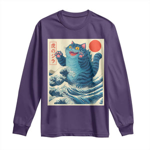 Blue Catzilla Cat Japanese Art Long Sleeve Shirt Kawaii Demon Tiger Funny Kitty Dad Gifts TS10 Purple Print Your Wear