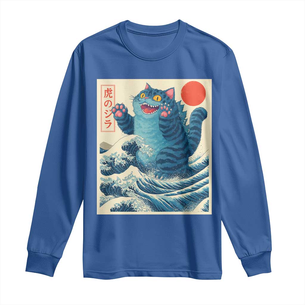 Blue Cat Giant Monster Japanese Art Long Sleeve Shirt Kawaii Demon Tiger Funny Kitty Dad Gifts TS10 Royal Blue Print Your Wear
